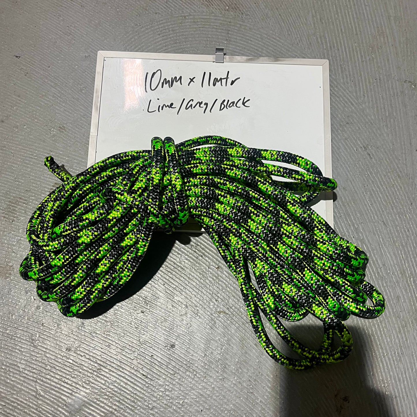 10MM X 11MTR LIME/GREY/BLACK DOUBLE BRAIDED ROPE OFF CUT