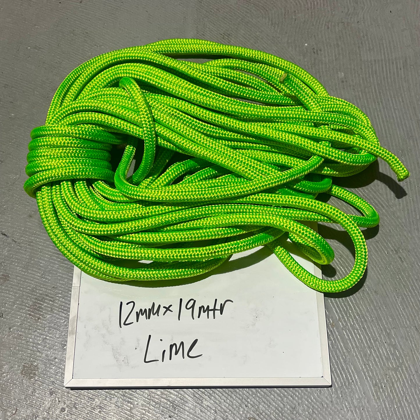 12MM X 19MTR LIME DOUBLE BRAIDED ROPE OFF CUT